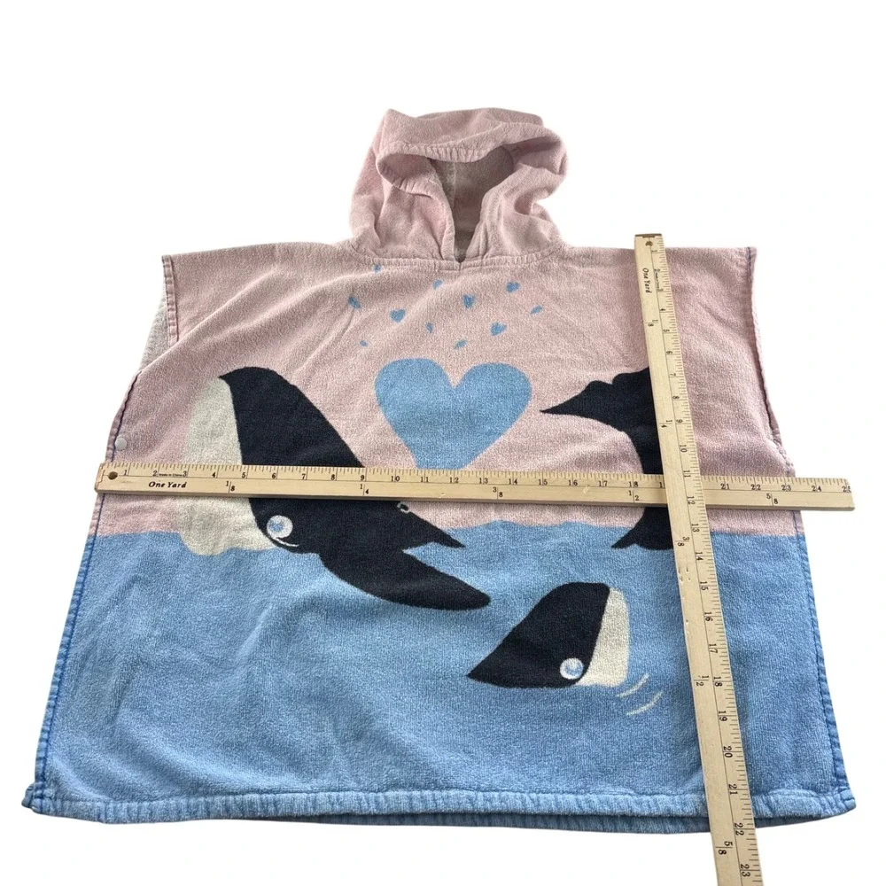 Huntington Home Kids Pink Blue Whale Hooded Poncho Beach Bath Towel 100% Cotton